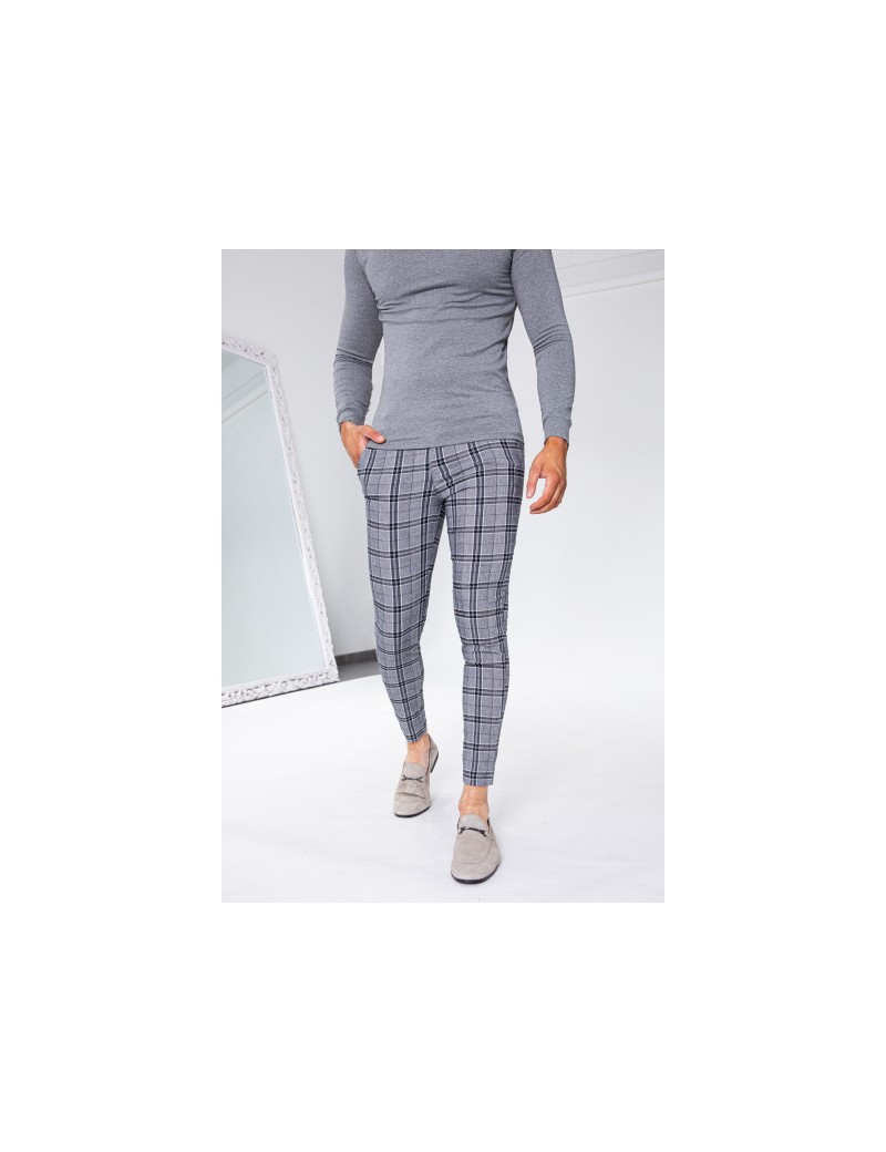 Pantalon à carreaux gris clair coupe ajustée pour homme