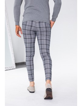 Pantalon à carreaux gris clair coupe ajustée pour homme
