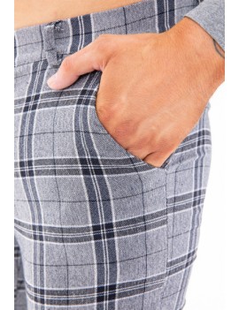 Pantalon à carreaux gris clair coupe ajustée pour homme