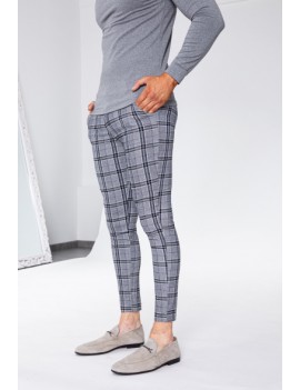 Pantalon à carreaux gris clair coupe ajustée pour homme
