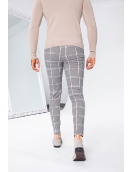 Pantalon coupe ajustée à carreaux gris-beige pour homme