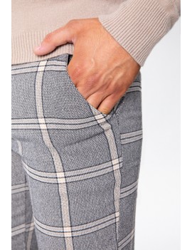 Pantalon coupe ajustée à carreaux gris-beige pour homme
