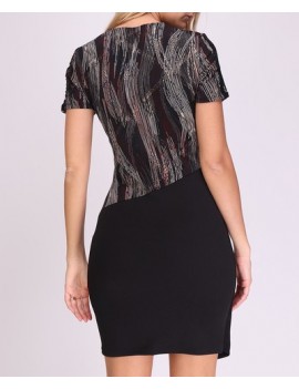 Robe enveloppe asymétrique courte- imprimé bicolore