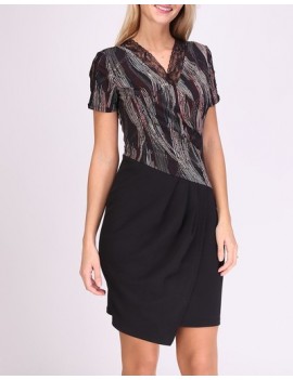 Robe enveloppe asymétrique courte- imprimé bicolore