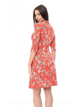 Robe cache-coeur courte - manches 3/4 - imprimée rouge