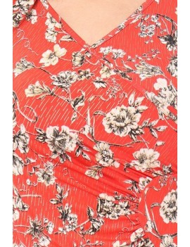 Robe cache-coeur courte - manches 3/4 - imprimée rouge