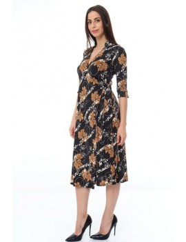 Robe portefeuille mi-longue- manches 3/4- imprimé floral