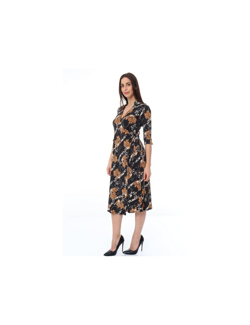 Robe portefeuille mi-longue- manches 3/4- imprimé floral