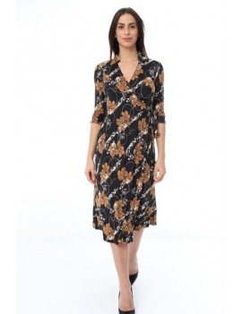 Robe portefeuille mi-longue- manches 3/4- imprimé floral