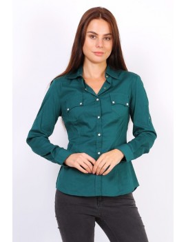 chemise manches longues femme en popeline verte