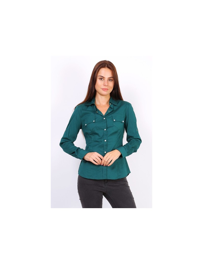 chemise manches longues femme en popeline verte