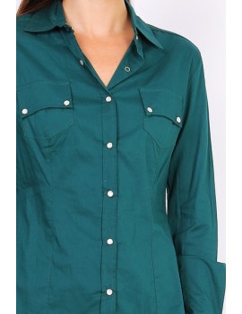 chemise manches longues femme en popeline verte