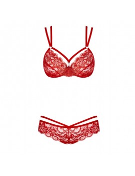 Lingerie Fine pour femme - 860-SET-3 Ensemble 2 pcs - Rouge- Obséssive